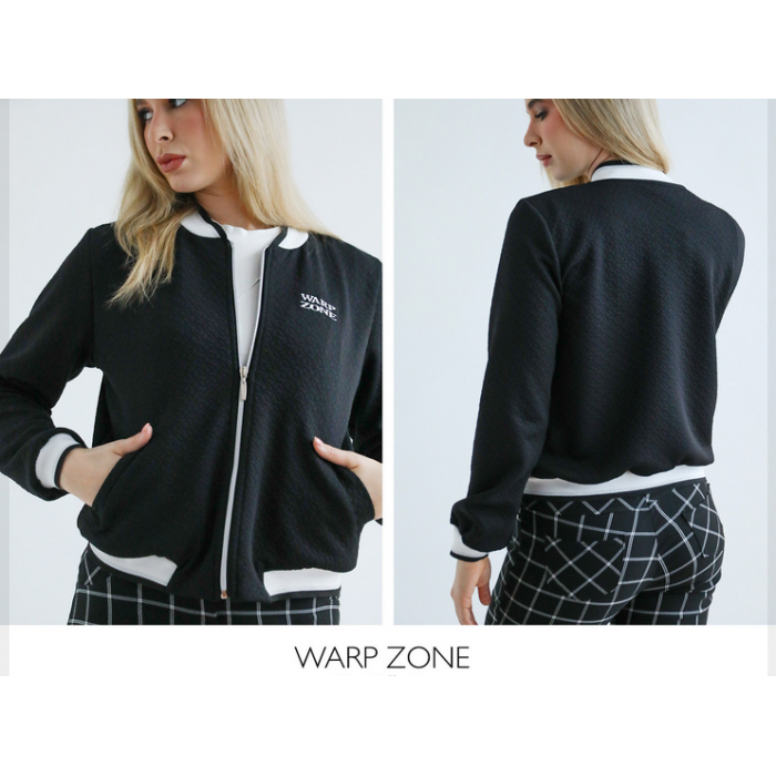 WARP ZONE fekete cipzáros kardigán